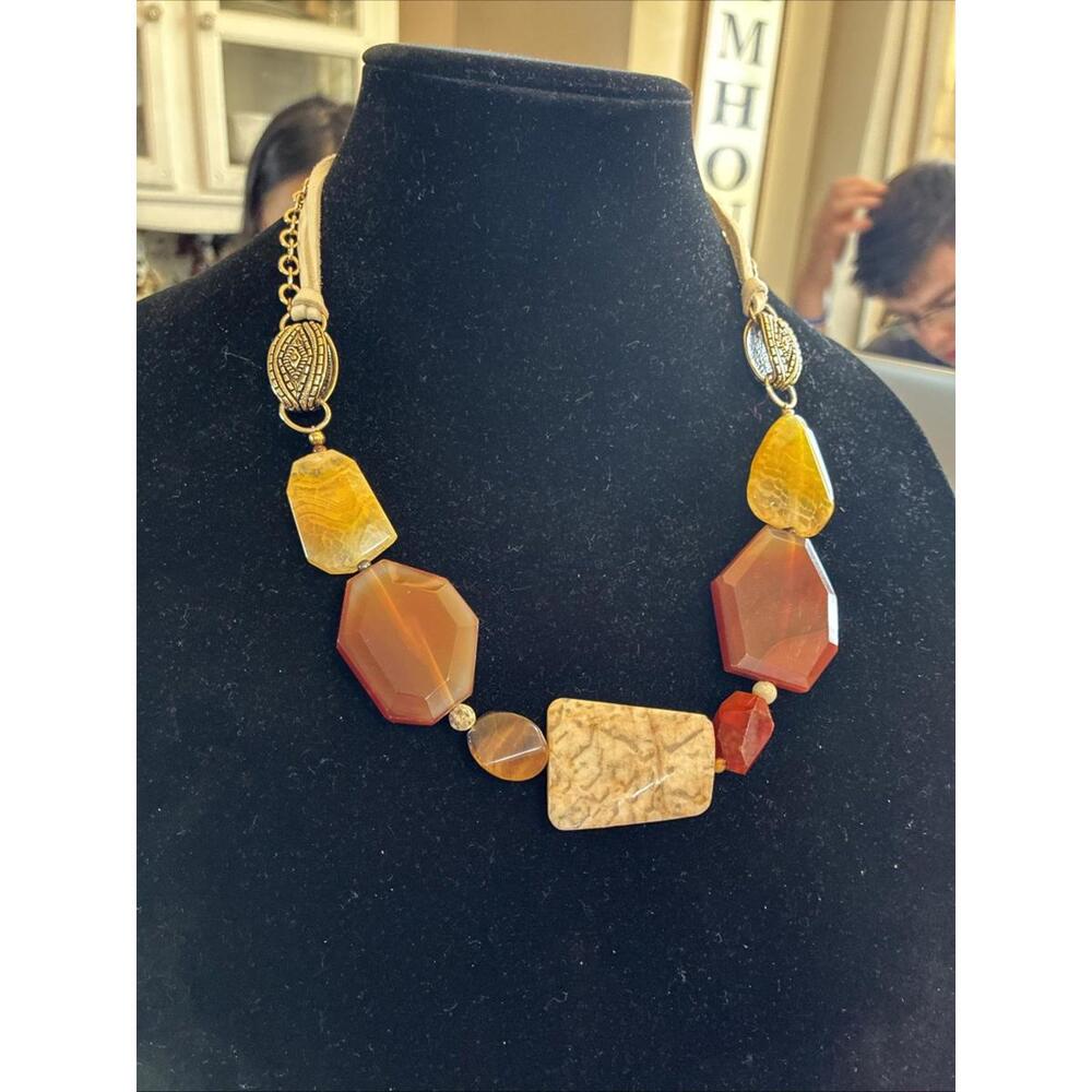Art Smith By Barse Genuine Stones Designer Bridge Necklace Tigers Eye Jasper Etc